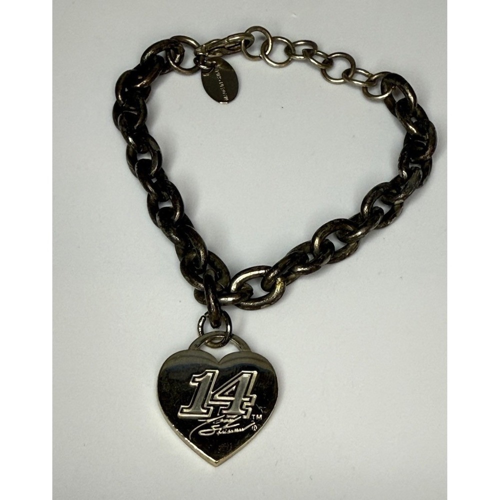 Tony Stewart #14 NASCAR Heart Charm Chain Bracelet‎ Adjustable 4" Racing Fan